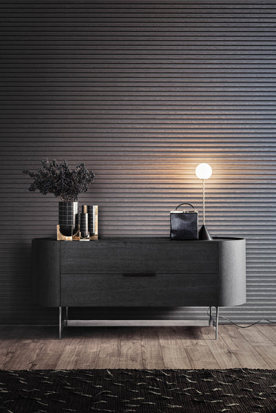 DEDALO 2 DRWRS DRESSER 67" - DARK GREY ASH/CALACATTA MARBLE GLASS/TITANIUM