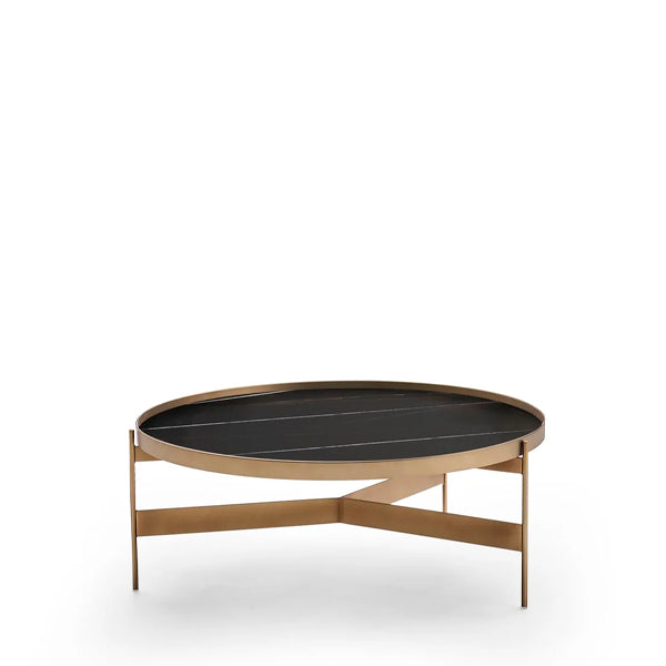 ABACO MED.ROUND COFFEE TABLE 30" - BLACK SAHARA MABLE GLASS/BRONZE MATT METAL STRUCTURE