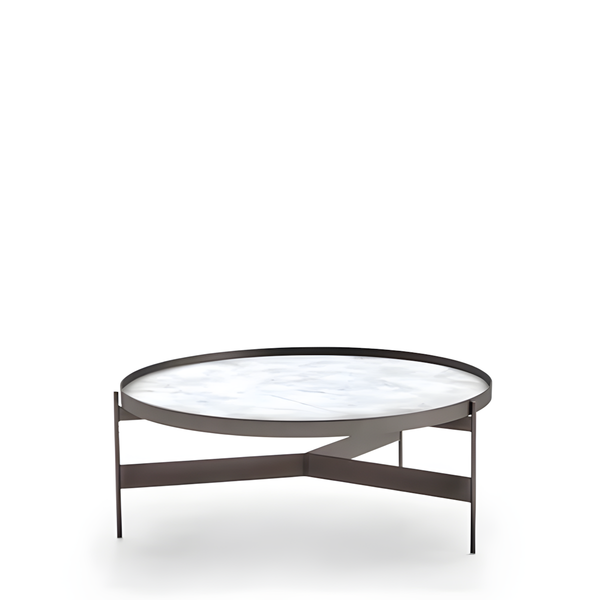 ABACO MED.ROUND COFFE TABLE 30" - CALACATTA MARBLE GLASS/TITANIUM MATT METAL STRUCTURE