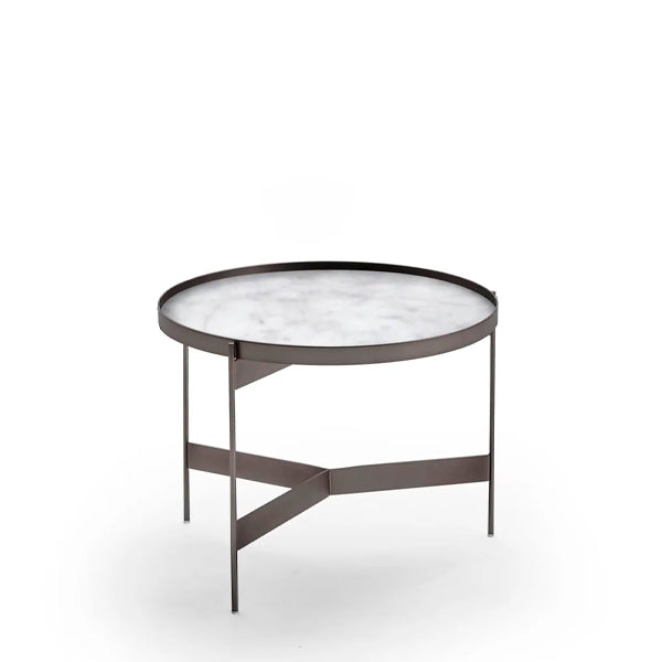 ABACO TALL ROUND COFFEE TABLE 24" - CALACATTA MARBLE GLASS/TITANIUM MATT METAL STRUCTURE