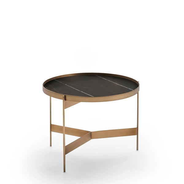 ABACO TALL ROUND COFFEE TABLE 24" - BLACK SAHARA MARBLE GLASS/MATT METAL BRONZE STRUCTURE