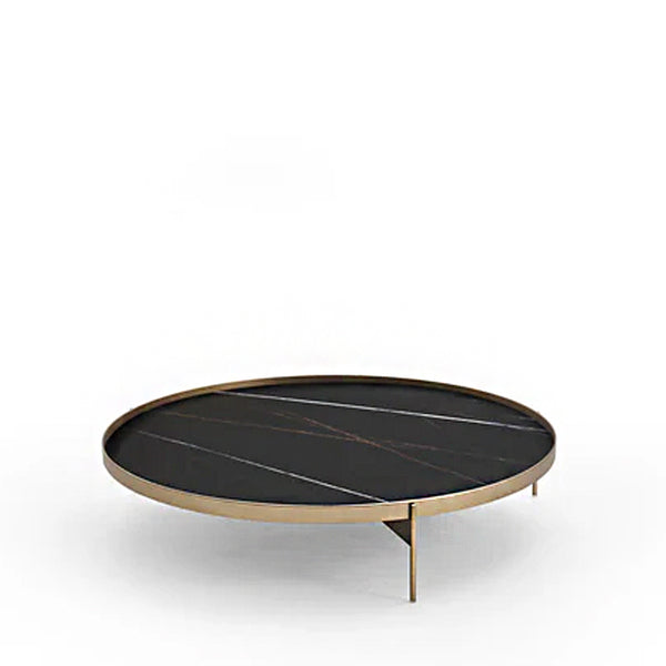 ABACO LOW ROUND COFFEE TABLE 35" - BLACK SAHARA MARBLE GLASS/MATT BRONZE METAL STRUCTURE