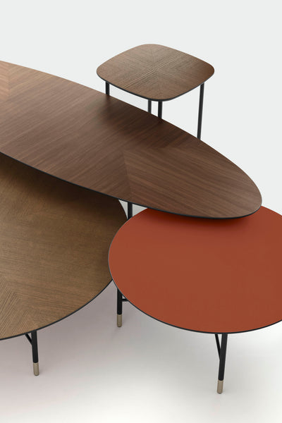 MAMBO SQUARE COFFEE TABLE - MEDIUM BEIGE ECRU TOP/BLACK MATT STRUCTURE/MATT TITANIUM TIPS