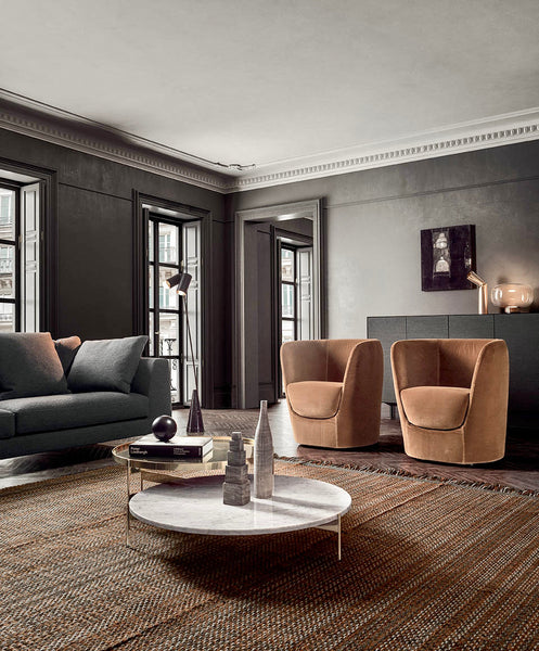 ABACO MED.ROUND COFFE TABLE 30" - CALACATTA MARBLE GLASS/TITANIUM MATT METAL STRUCTURE