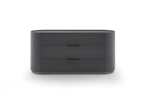 DEDALO 3 DRWRS DRESSER 67" - DARK GREY ASH/TITANIUM MATT PLINTH/BLACK HARD LEATHER HANDLE
