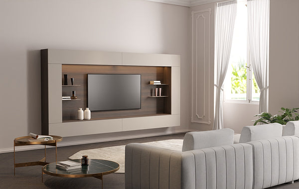 SPAZIO WALL UNIT COMP.142" - WALNUT/WHITE MATT LACQUER