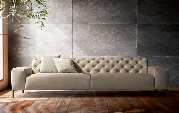 BOSTON CAPITONNE' SOFA 98" - BEIGE SUPERSUEDE 86 FABRIC