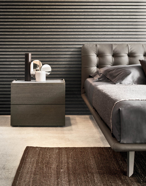 ATLANTE 2 DRWRS NIGHTST. 24" - WHITE MATT AND HIGH GLOSS LACQUER GLASS