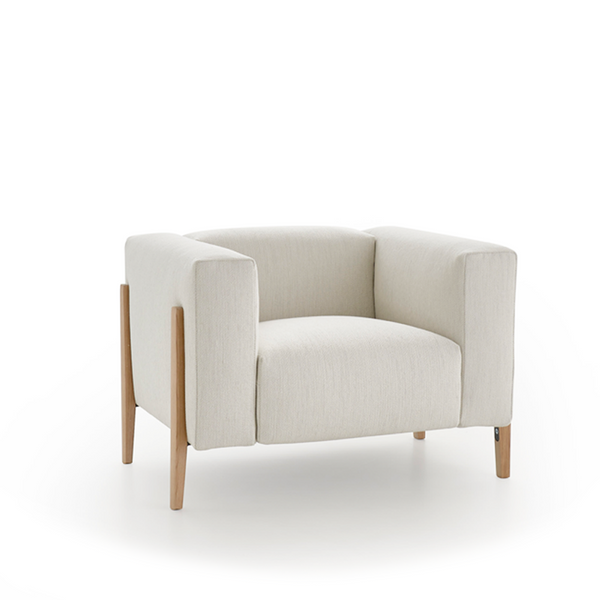 ALL IN ARMCHAIR LOW BACKREST 42" - BEIGE ARIES 02 FABRIC/NATURAL OAK