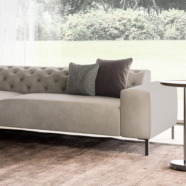 BOSTON CAPITONNE' SOFA 114" - BEIGE SUPERSUEDE 86 FABRIC