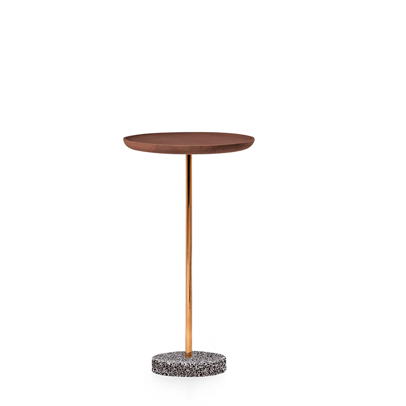 CONTRALTO SIDE TABLE 15"- WALNUT/BRONZE/TERRAZZO STONE – PIANCA USA