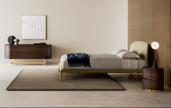 RADA QUEEN SIZE BED 81" - BEIGE ARTEPELLE 25 ECO-LEATHER/HG BRONZE