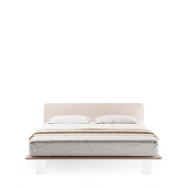 FILO UP QUEEN SIZE BED 63" - BEIGE SUPERSUEDE 86 FABRIC/PLEXIGLASS FEET