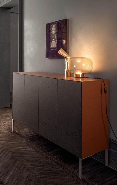 NORMA SIDEBOARD 94" - BURNT OAK/DARK BROWN MORO HARD LEATHER/TITANIUM