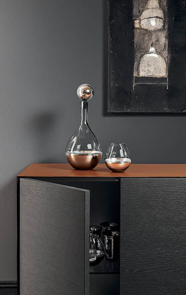 NORMA SIDEBOARD 94" - BURNT OAK/DARK BROWN MORO HARD LEATHER/TITANIUM