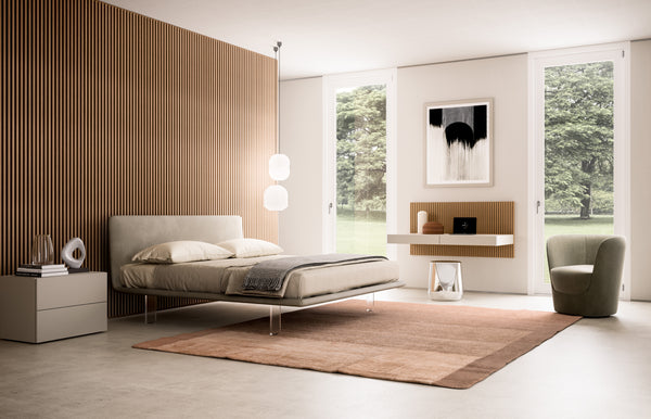 FILO UP KING SIZE BED 78" - BEIGE SUPERSUEDE 86/PLEXIGLASS