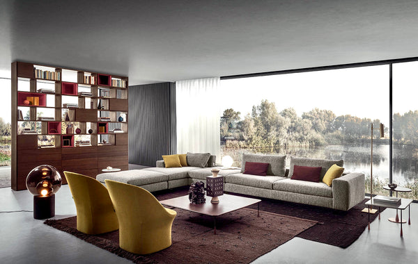 DUO SOFA 92" - BEIGE DRACO 12 FABRIC/TITANIUM