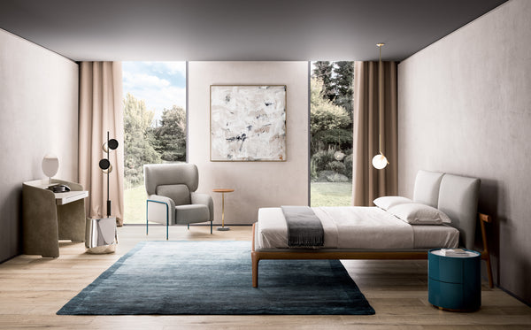 FUSHIMI QUEEN BED 73" - LIGHT GREY FENICE 62 FABRIC/WALNUT