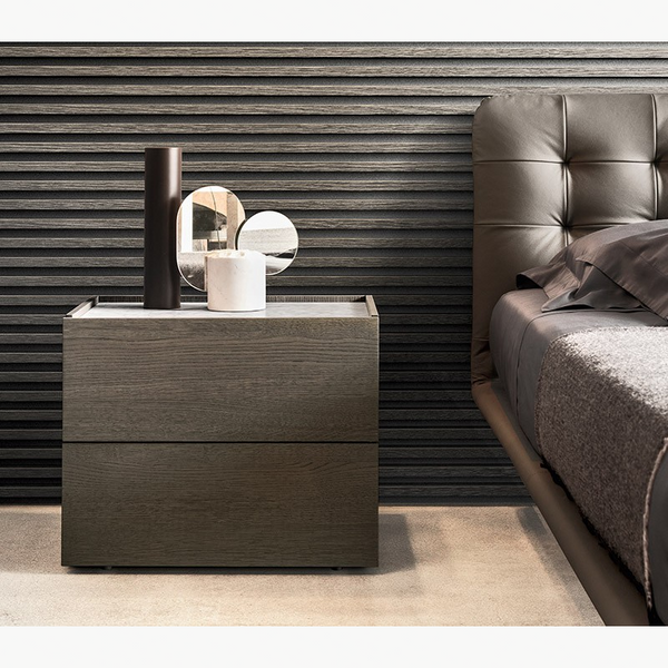 ATLANTE 2 DRWRS NIGHTST. 24" - WALNUT/CALACATTA MARBLE GLASS