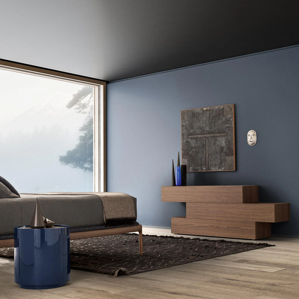 DEDALO ROUND NIGHTSTAND 17" - HG PETROL BLUE MIRTO /CALACATTA MARBLE GLASS