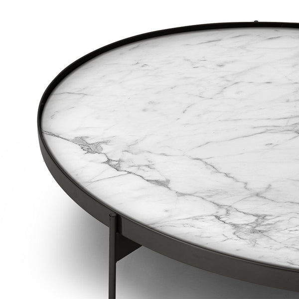 ABACO TALL ROUND COFFEE TABLE 24" - CALACATTA MARBLE GLASS/TITANIUM MATT METAL STRUCTURE