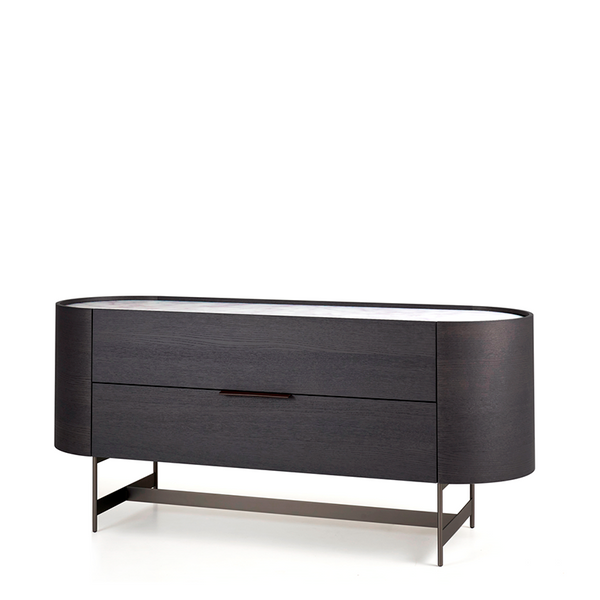 DEDALO 2 DRWRS DRESSER 67" - DARK GREY ASH/CALACATTA MARBLE GLASS/TITANIUM