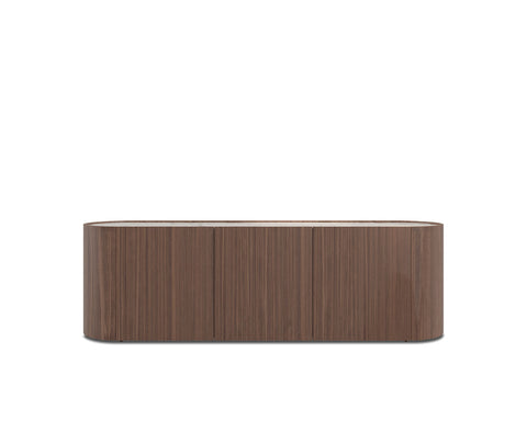 DEDALO SIDEBOARD 91" - WALNUT/MATT CALACATTA MARBLE GLASS TOP