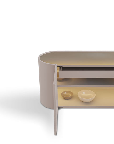 DEDALO SIDEBOARD 91" - MEDIUM BEIGE ECRU MATT LACQUER/BRONZO MET. GLASS  TOP