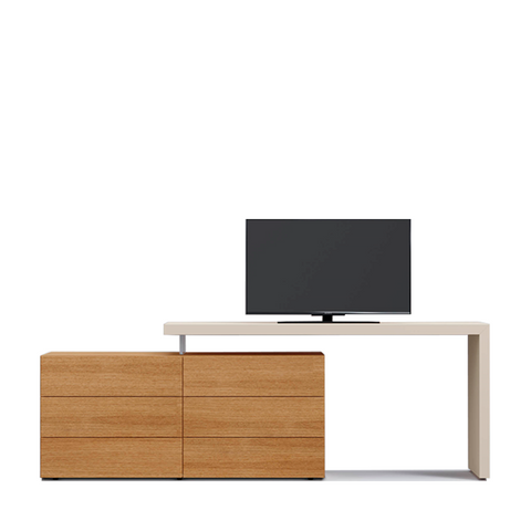 PEOPLE/DOMINO DESK+DRESSER 87" - NATURAL ASH/BEIGE SETA MATT LACQUER