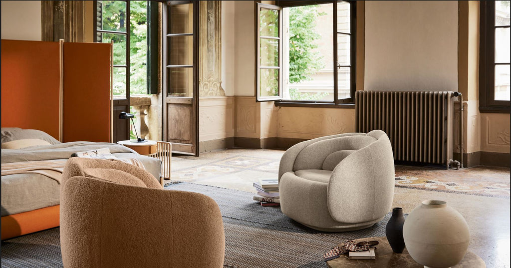 PEONIA ARMCHAIR W/SWIVEL BASE - BEIGE ZEA 01 FABRIC – PIANCA USA