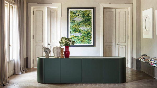 DEDALO SIDEBOARD 91" - NATURAL ASH/MATT CALACATTA MARBLE GLASS TOP