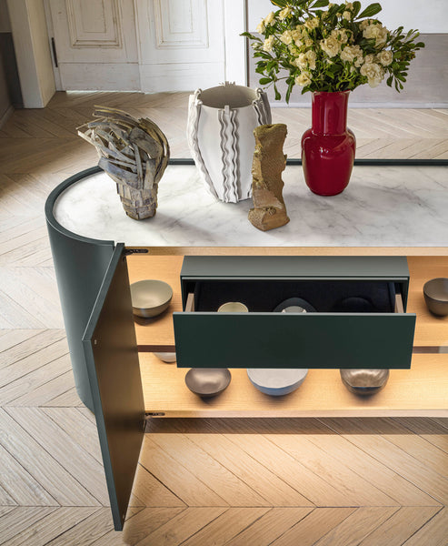 DEDALO SIDEBOARD 91" - MEDIUM BEIGE ECRU MATT LACQUER/BRONZO MET. GLASS  TOP