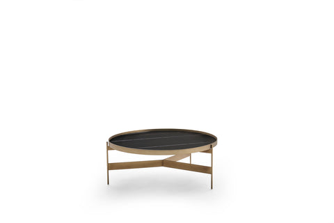 ABACO MED.ROUND COFFEE TABLE 30" - BLACK SAHARA MABLE GLASS/BRONZE MATT METAL STRUCTURE