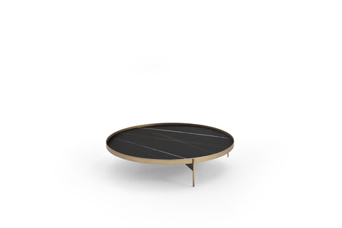 ABACO LOW ROUND COFFEE TABLE 35" - BLACK SAHARA MARBLE GLASS/MATT BRONZE METAL STRUCTURE