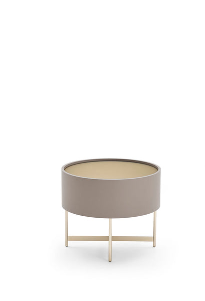 DEDALO NIGHSTAND WITH BASE 22" - MEDIUM BEIGE ECRU' MATT/BRONZE MATT GLASS TOP/CHAMPAGNE MATT METAL