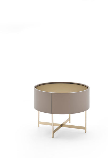 DEDALO NIGHSTAND WITH BASE 22" - MEDIUM BEIGE ECRU' MATT/BRONZE MATT GLASS TOP/CHAMPAGNE MATT METAL