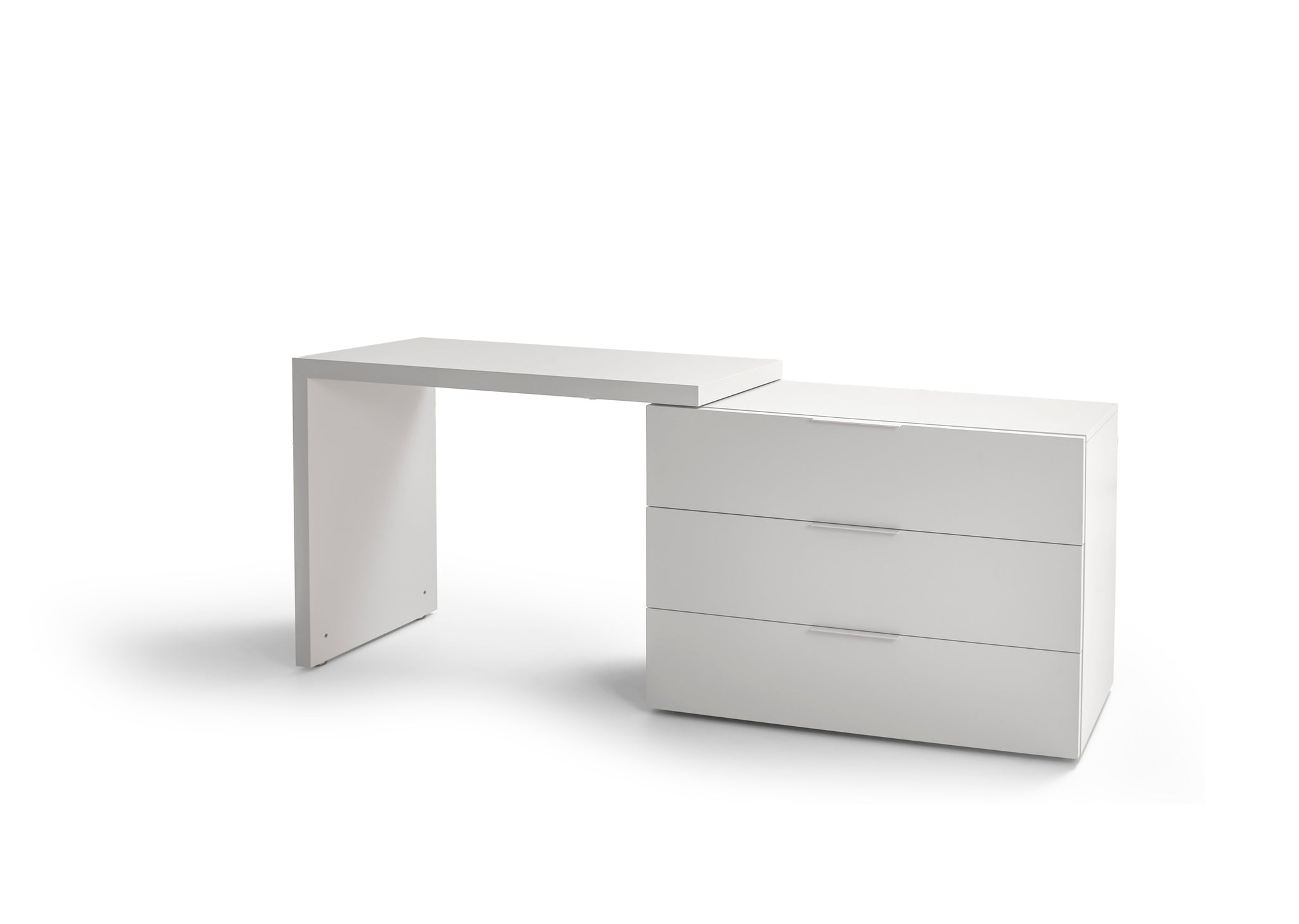 SPAZIO/DOMINO SM DESK+DRESSER 90" - WHITE MATT LACQUER