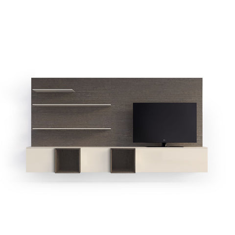 SPAZIO WALL UNIT COMP. 118" - SMOKED OAK/BEIGE SETA MATT LACQUER
