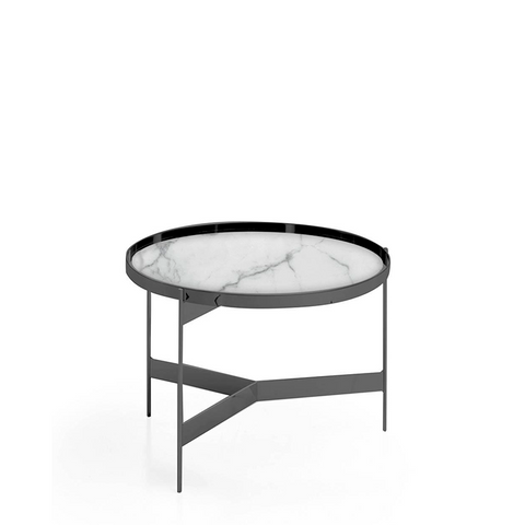 ABACO TALL ROUND COFFEE TABLE 24" - CALACATTA MARBLE GLASS/TITANIUM