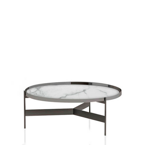 ABACO MED.ROUND COFFE TABLE 30" - CALACATTA MARBLE GLASS/TITANIUM