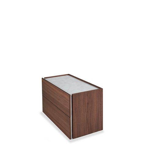 ATLANTE 2 DRWRS NIGHTST. 24" - WALNUT/CALACATTA MARBLE GLASS