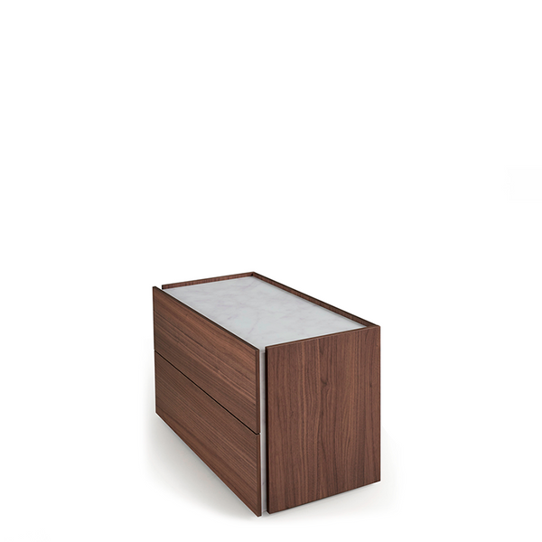 ATLANTE 2 DRWRS NIGHTST. 29" - WALNUT/CALACATTA MARBLE GLASS