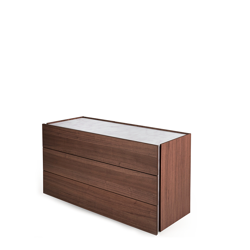 ATLANTE 3 DRWS DRESSER 60" - WALNUT/CALACATTA MARBLE GLASS