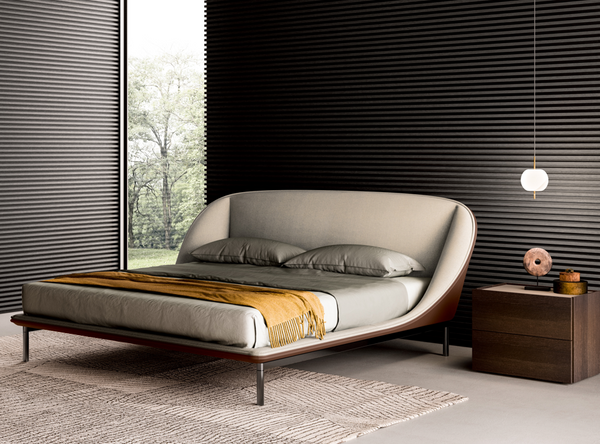 DOMENICA KING SIZE BED 95" - BEIGE FENICE 22 FABRIC/BROWN EXTREMA 12 ECO-LEAT/TITANIUM