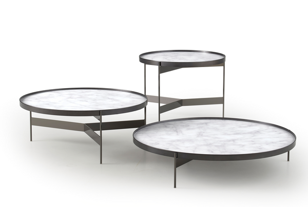 ABACO MED.ROUND COFFE TABLE 30" - CALACATTA MARBLE GLASS/TITANIUM