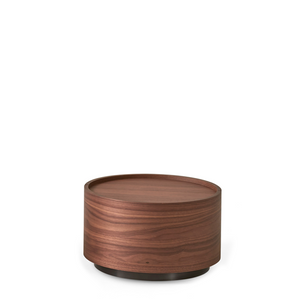 DEDALO 1 DRWR NIGHTST STACKABLE./WALNUT AND TITANIUM PLINTH - DIMENSIONS: DIAM.17.32" x H.9.84"