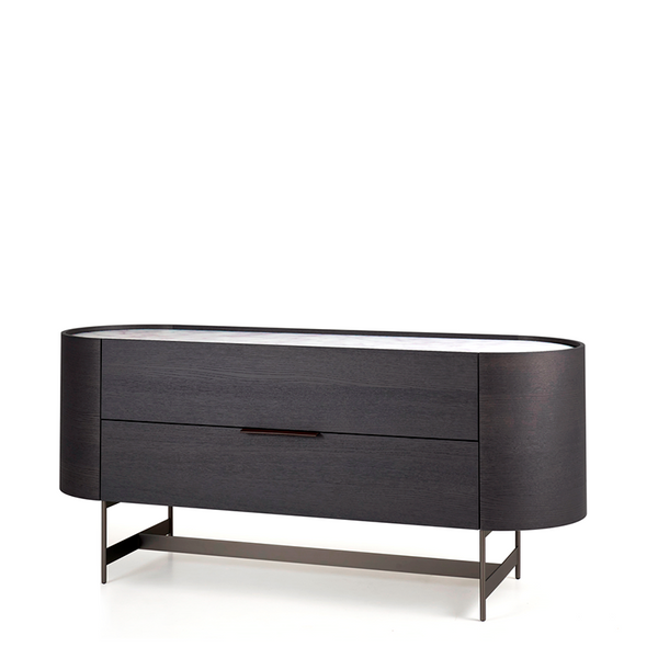 DEDALO 2 DRWRS DRESSER 67" - GREY OAK/CALACATTA MARBLE GLASS/TITANIUM