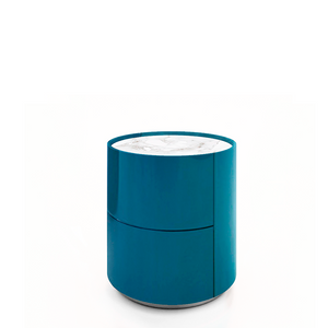 DEDALO ROUND NIGHTSTAND 17" - HG PETROL BLUE MIRTO /CALACATTA MARBLE GLASS