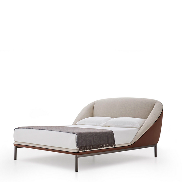 DOMENICA KING SIZE BED 95" - BEIGE FENICE 22 FABRIC/BROWN EXTREMA 12 ECO-LEAT/TITANIUM