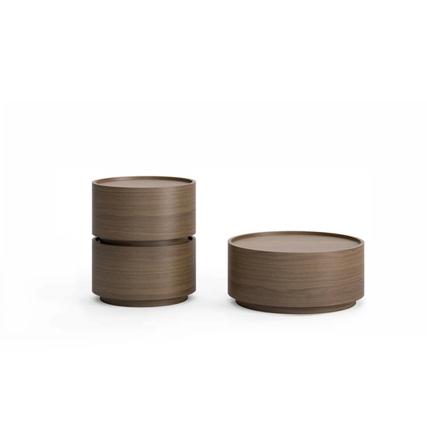 DEDALO 1 DRWR NIGHTST STACKABLE./WALNUT AND TITANIUM PLINTH - DIMENSIONS: DIAM.17.32" x H.9.84"